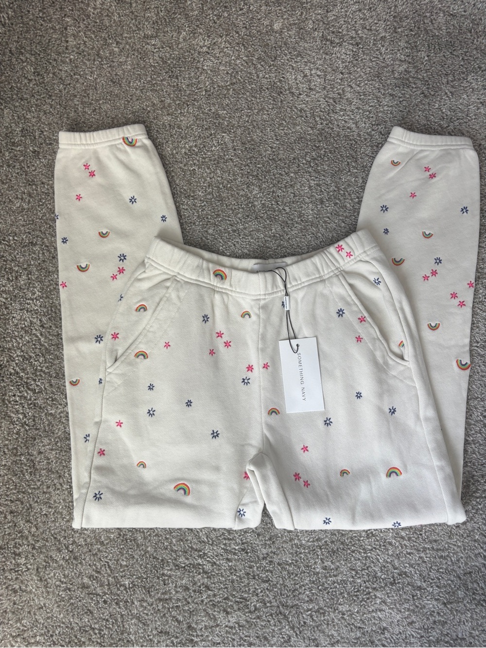NWT !! Something Navy Cream Rainbow Jogger Pants